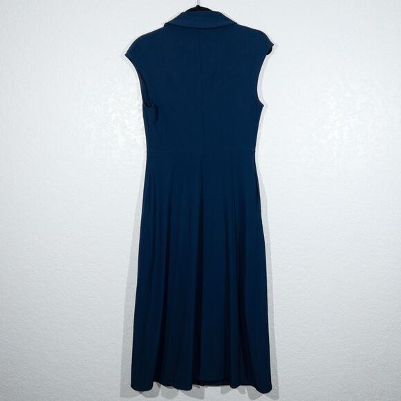 New Rihoas Navy Blue Button Up Midi Dress Size Small - Picture 7 of 7